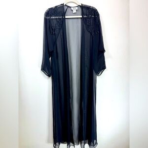 (T6) Josie vintage 70s long sheer overcoat with satin embroidery witch one size